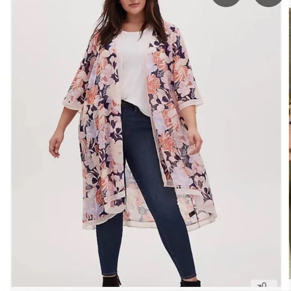 TORRID Sheer Floral Kaftan Swim Cover Up Poolside Vacation Boho Plus Size 2XL